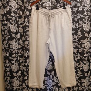 Talbots Beige Linen Cropped Pants Women's Sz 12 Casual Coastal Lagenlook